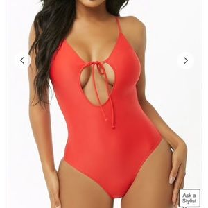 Red hot key hole one piece swimsuit